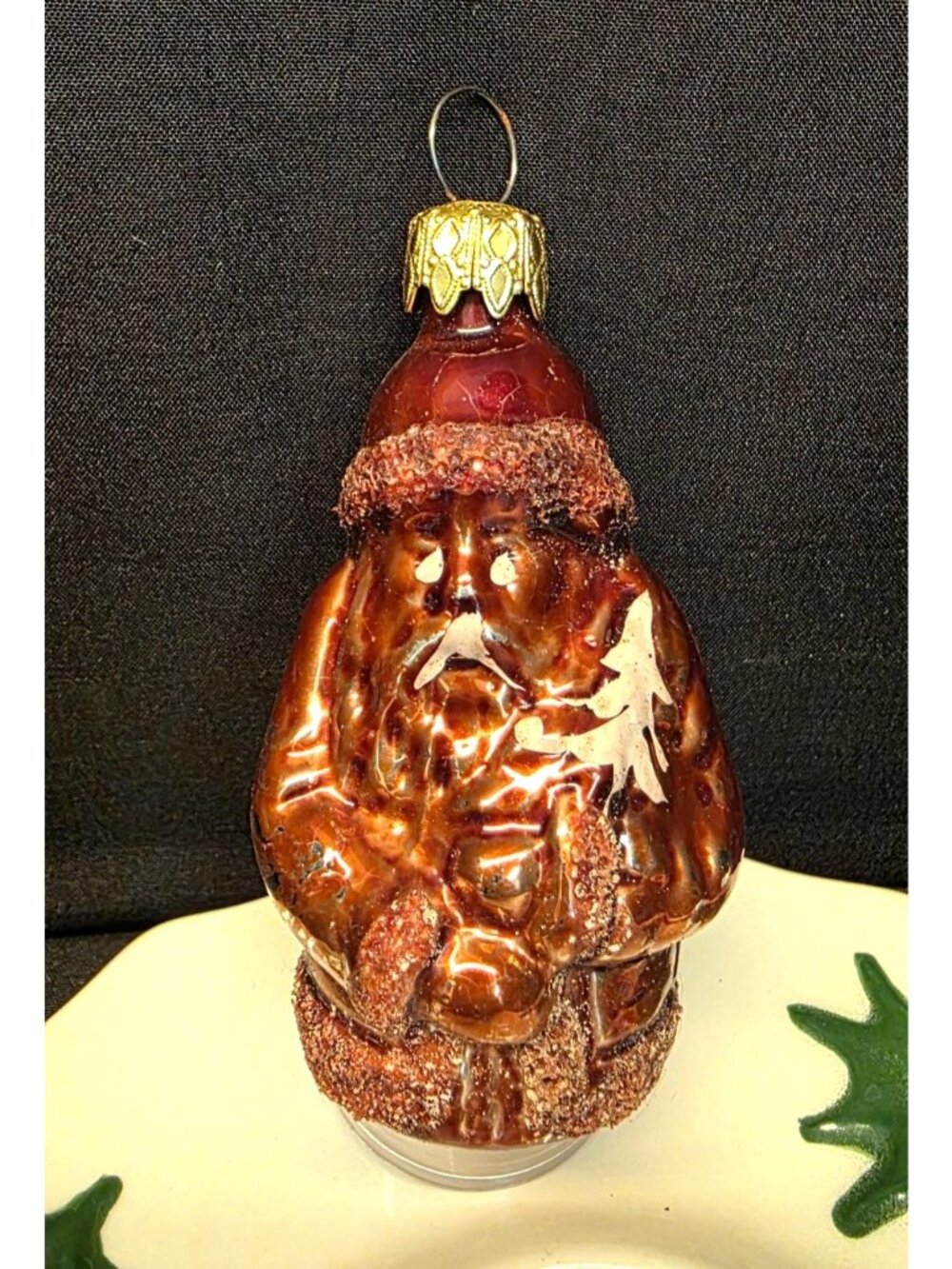 Vintage Hand-Blown Brown Glass Santa Claus 3" Christmas Ornament West Germany